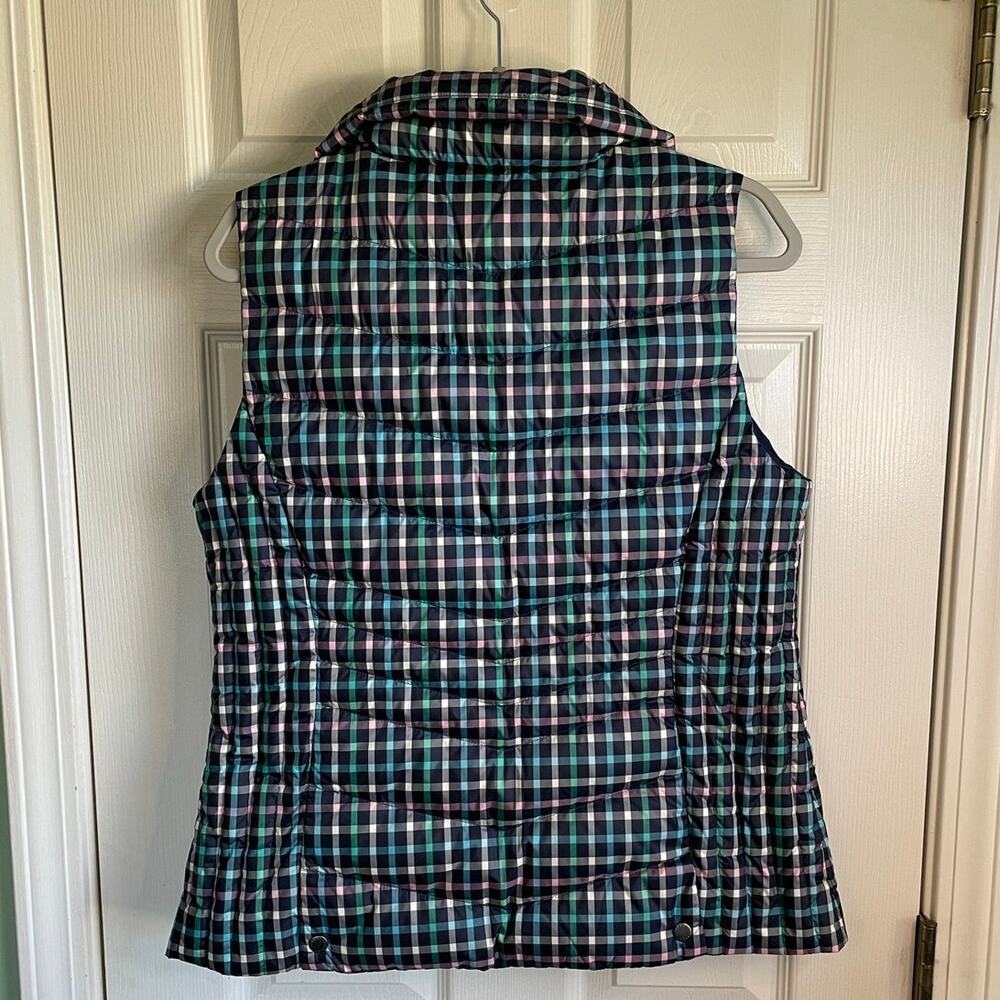 Talbots Womens M Navy Plaid Down Filled Quilted Puffer Vest Zip Pockets Preppy - Picture 3 of 13